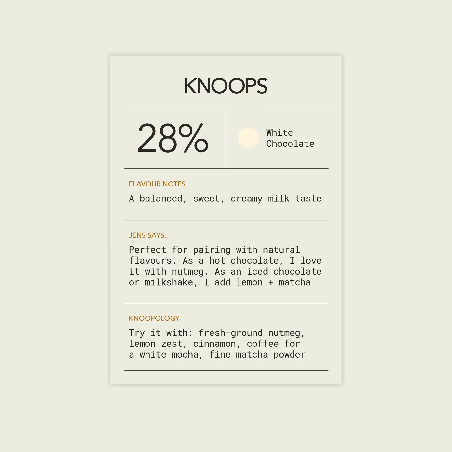 White hot chocolate flakes | 28% | Blend