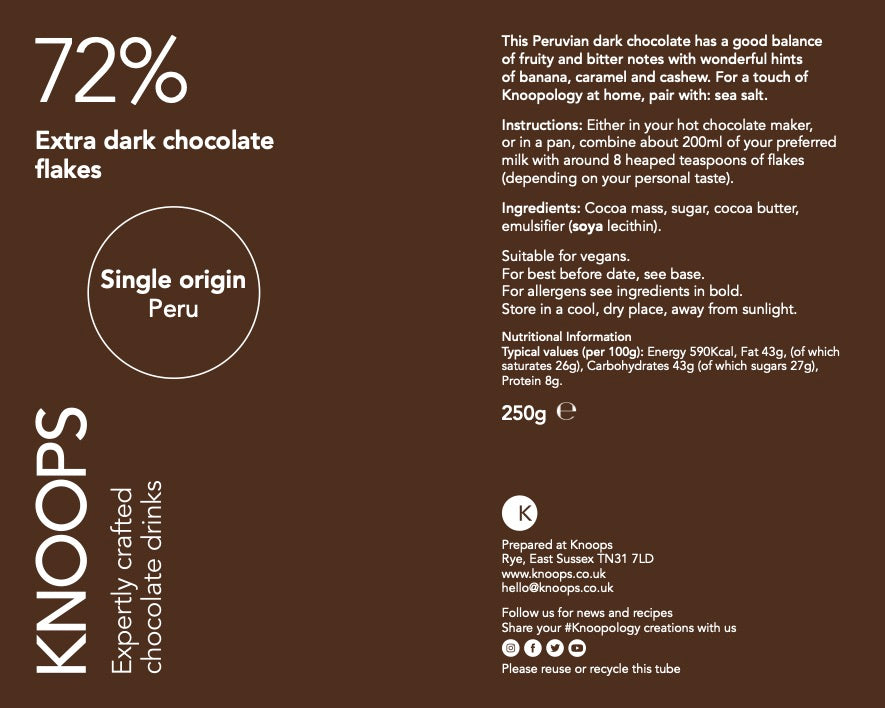 Extra dark hot chocolate flakes | 72% | Peru